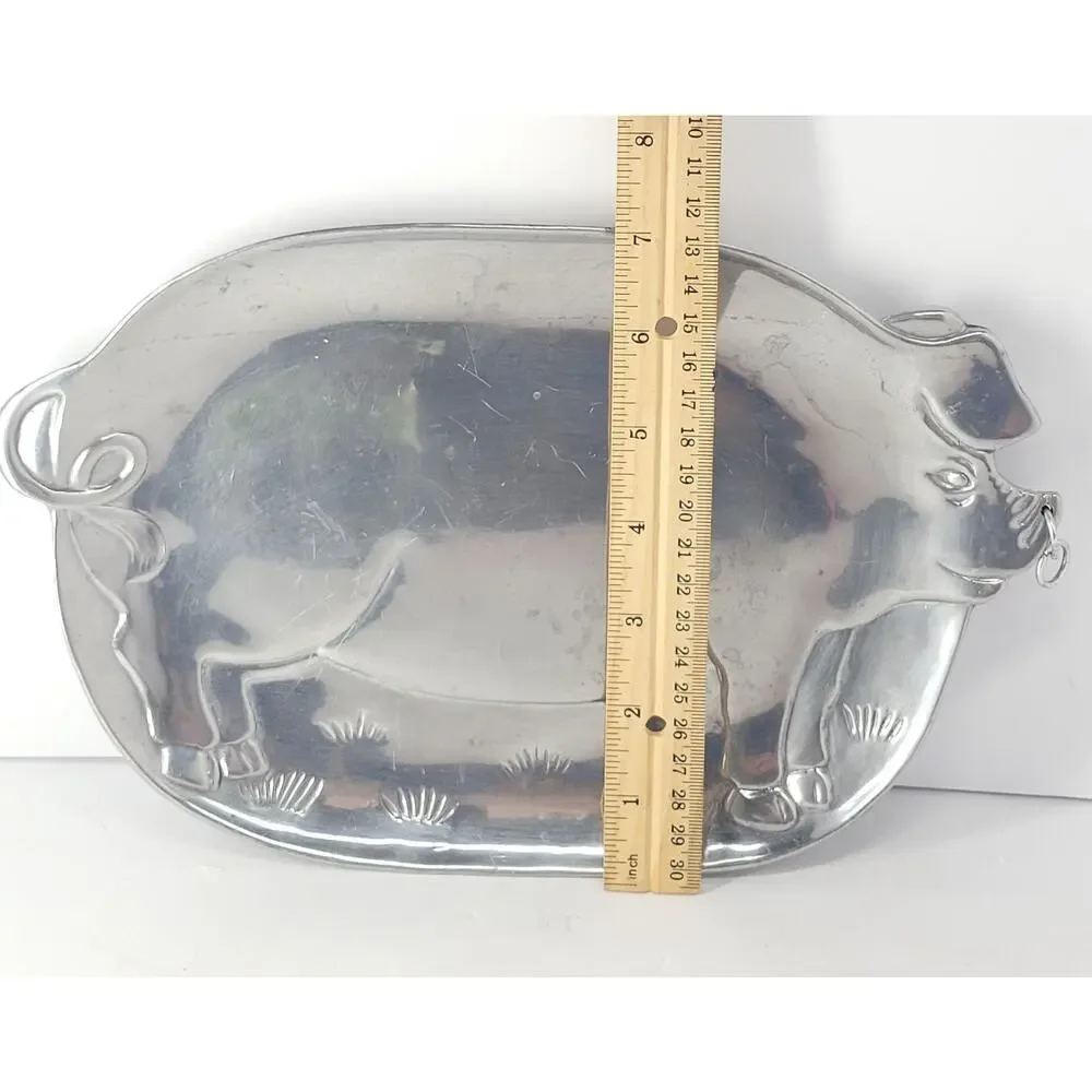 Vandor 1981 Vintage Silver Tone Metal Pig Serving Tray 10